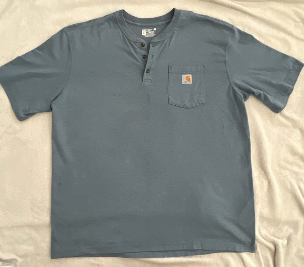 Carhartt Loose Fit Short Sleeve Henley Pocket T-Shirt XL Blue
